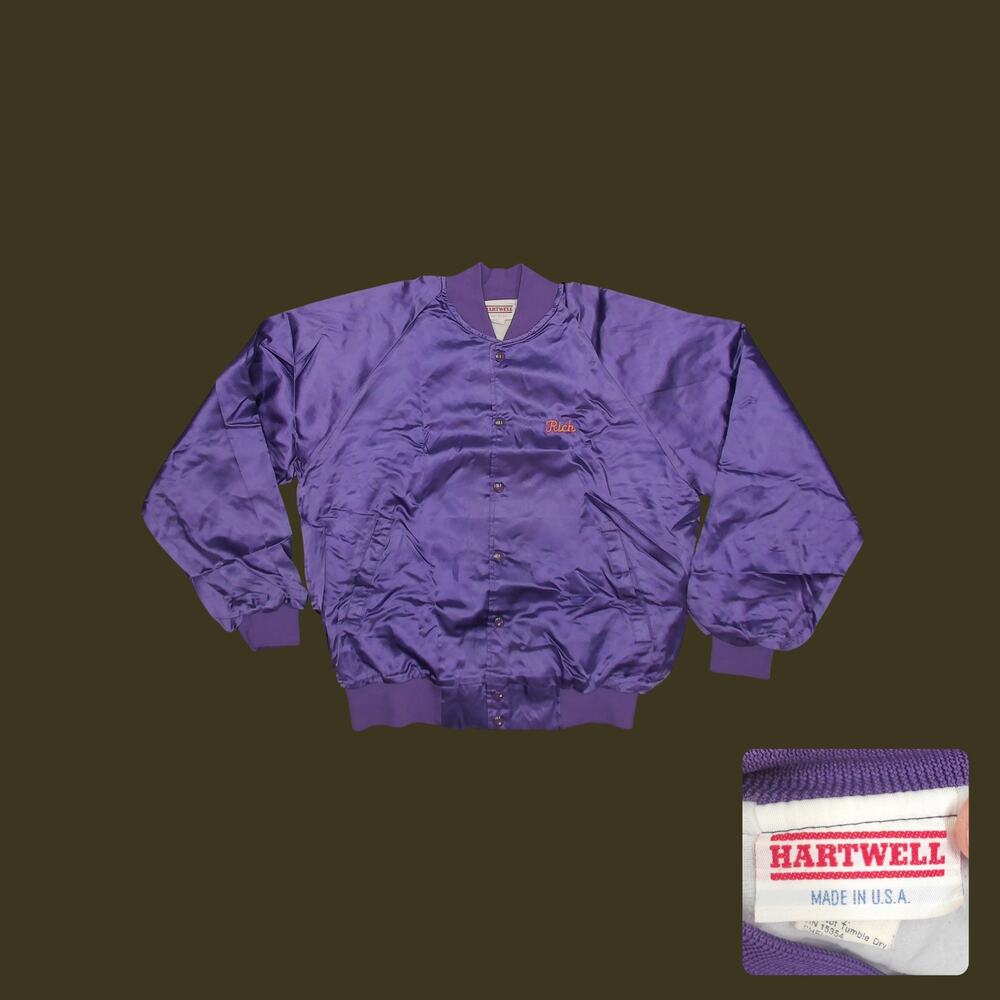 Vintage 80s Hartwell Purple Satin Bomber Jacket South Pacific Boxy Large